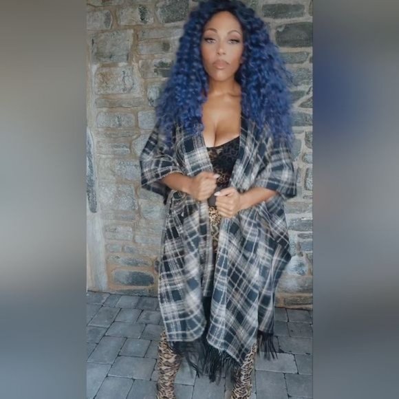 Miz Native Plaid Vegan Fringe Poncho - Picture 12 of 17